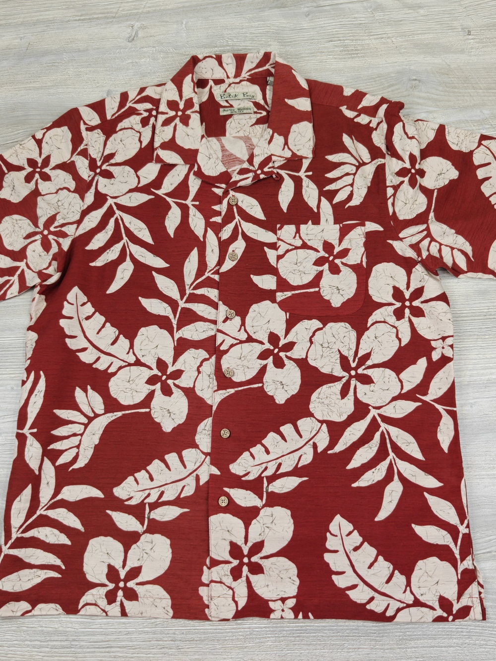 Men's Batik Bay 100% Silk Hawaiian Shirt Red Floral Pattern Size XL
